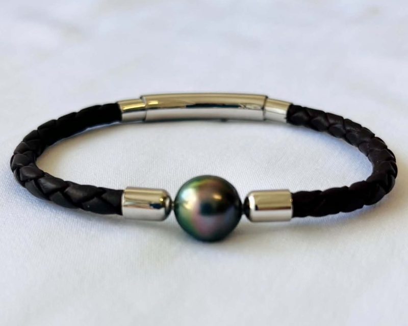 brac fin cuir tressé marron foncé ajustable 2