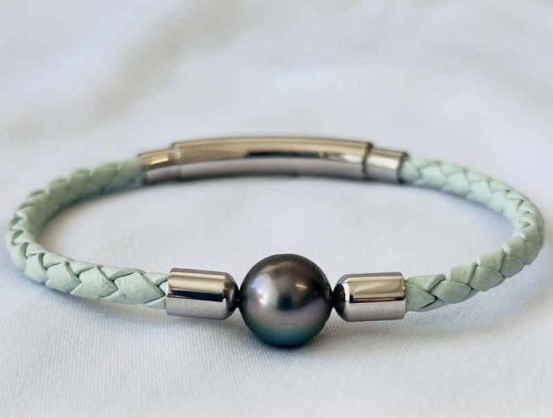 brac fin cuir vert turquoise ajustable 2